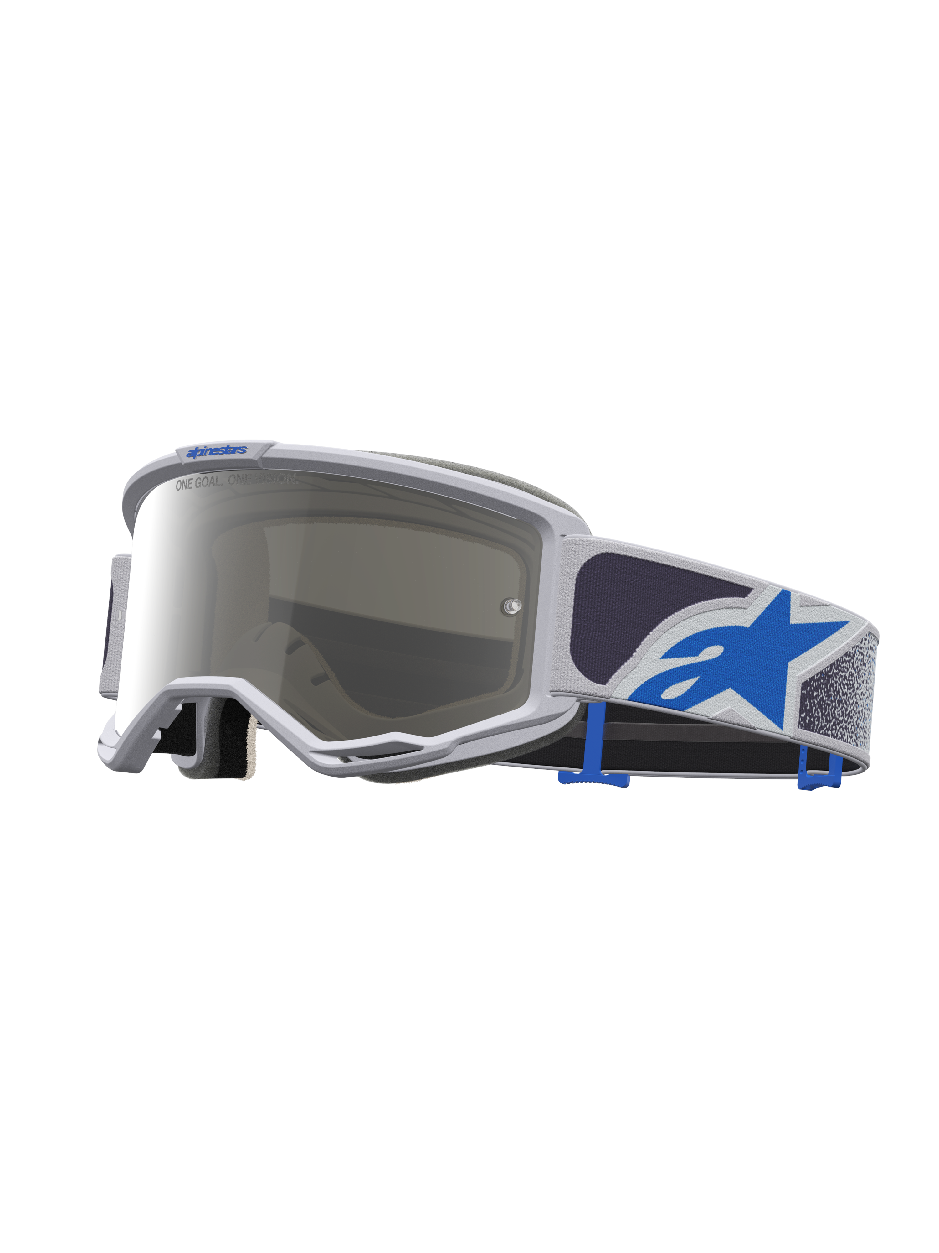 Alpinestars Vision 5 Drag, masque de motocross unisexe, lilas clair et bleu, lentille miroir argentée, cadre A-FLEX flexible et système de ventilation RAM-AIR.