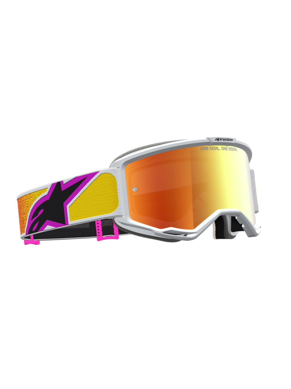 Masque Vision 5 Drag Alpinestars, masque de motocross à lentille miroir orange et rouge, cadre blanc flexible A-FLEX.
