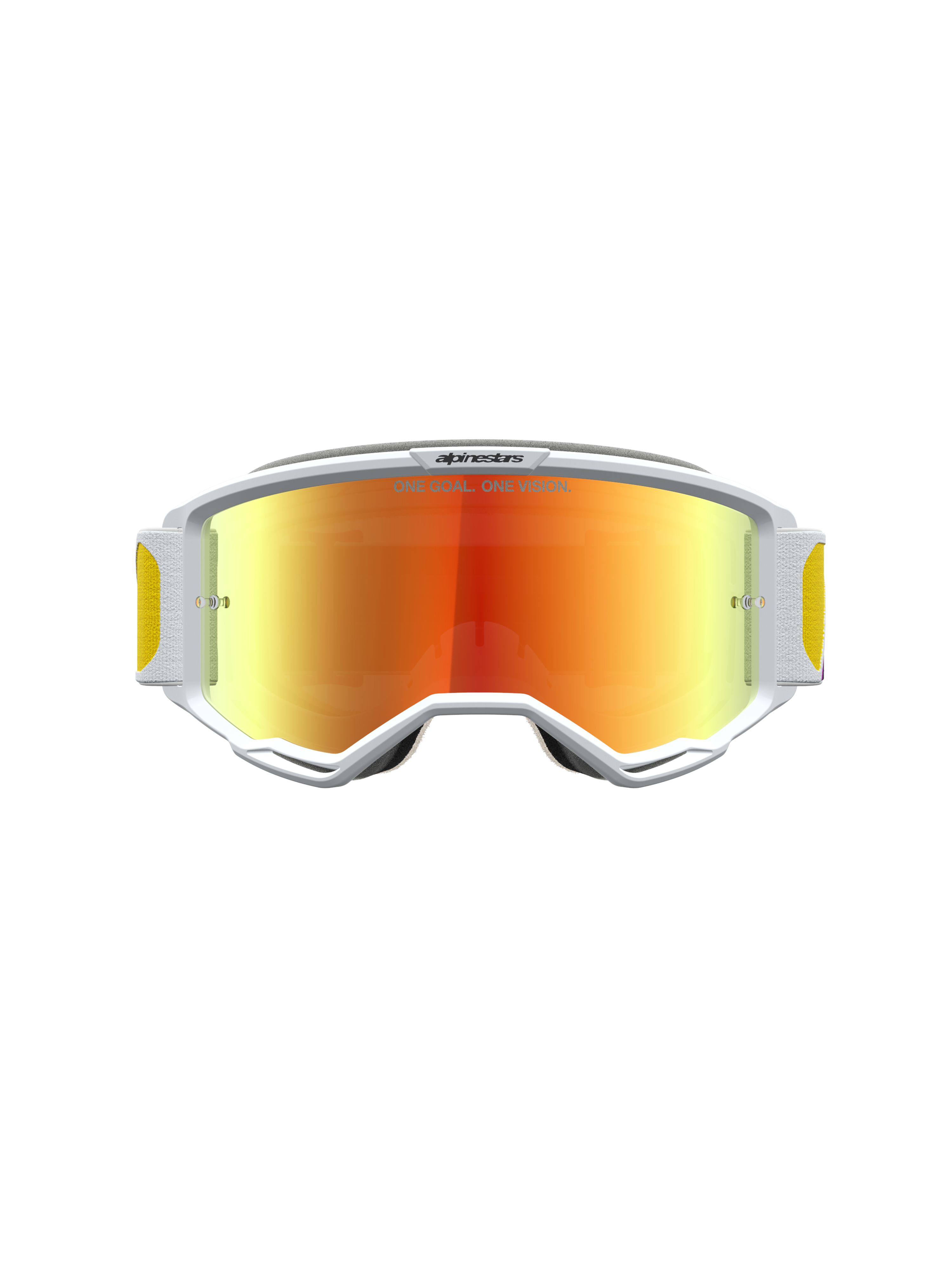 Masque Alpinestars Vision 5 Drag pour motocross, monture blanche, lentille miroir orange et rouge, ventilation RAM-AIR.