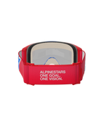 Alpinestars Vision 5 Corp Goggles, Motocross Goggles, Red and White, rear view showing wide strap with 'Alpinestars One Goal. One Vision.' slogan, thick face foam, and red frame