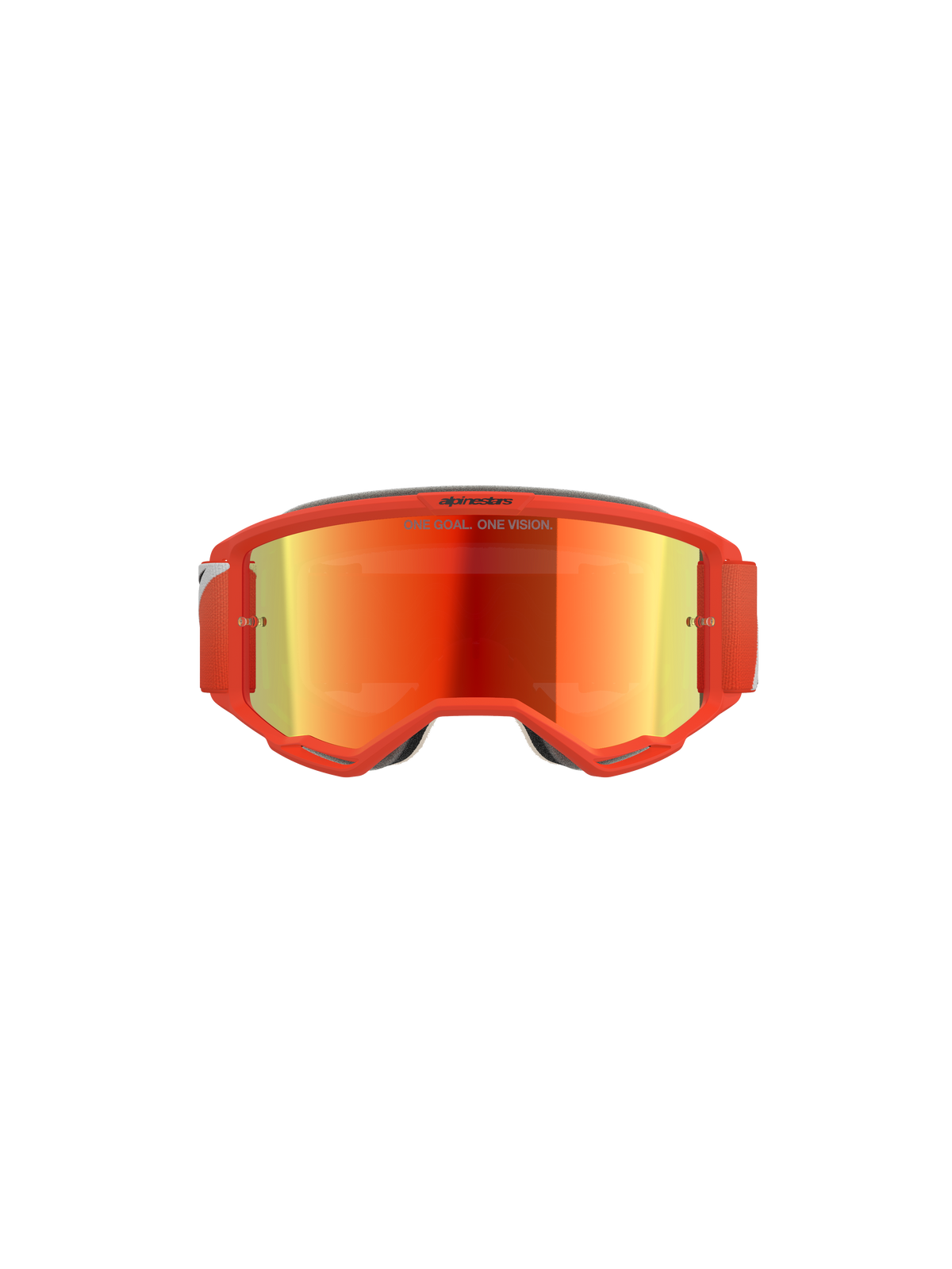 Masque Alpinestars Vision 5 Corp, lunettes de motocross, monture orange avec écran réfléchissant Orange Mirror Red, bandeau réglable rouge, design profilé haute performance tout-terrain