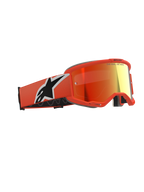 Masque Alpinestars Vision 5 Corp, masque de motocross, orange avec écran miroir rouge, monture et bandeau orange vif arborant un large logo Astars blanc et noir, écran miroir rouge orangé avec marquage sur le dessus, protection oculaire professionnelle pour le tout-terrain