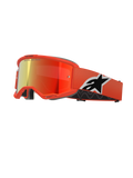 Masque Alpinestars Vision 5 Corp, lunettes de motocross MX, monture orange avec écran miroir rouge, large sangle orange avec logo Astar noir et blanc, inscription 'ONE GOAL. ONE VISION.' sur l'écran et mousse de confort noire épaisse.