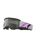 Alpinestars Vision 5 Corp Goggles, Motocross Goggles, Light Gray and Purple Mirror Silver, black frame with silver mirrored lens, light gray woven strap featuring a large purple and black star logo, multi-layer face foam for snug fit, professional off-road protective eyewear