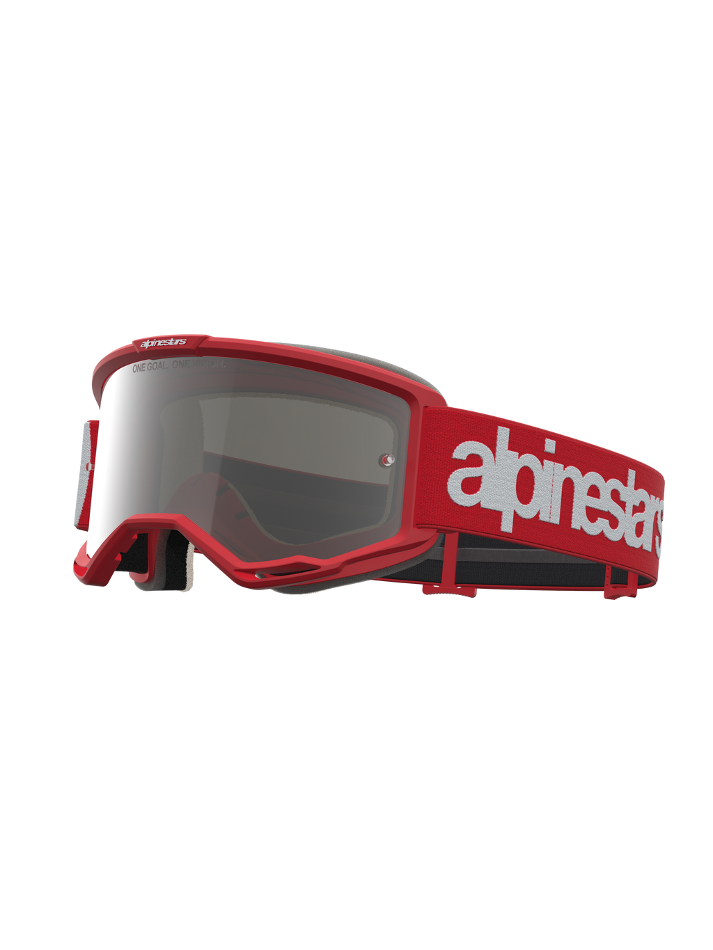 Alpinestars Vision 5 Hone, masque de motocross rouge et blanc, lentille argentée miroir, cadre A-FLEX