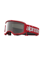 Alpinestars Vision 5 Hone, masque de motocross rouge et blanc, lentille argentée miroir, cadre A-FLEX