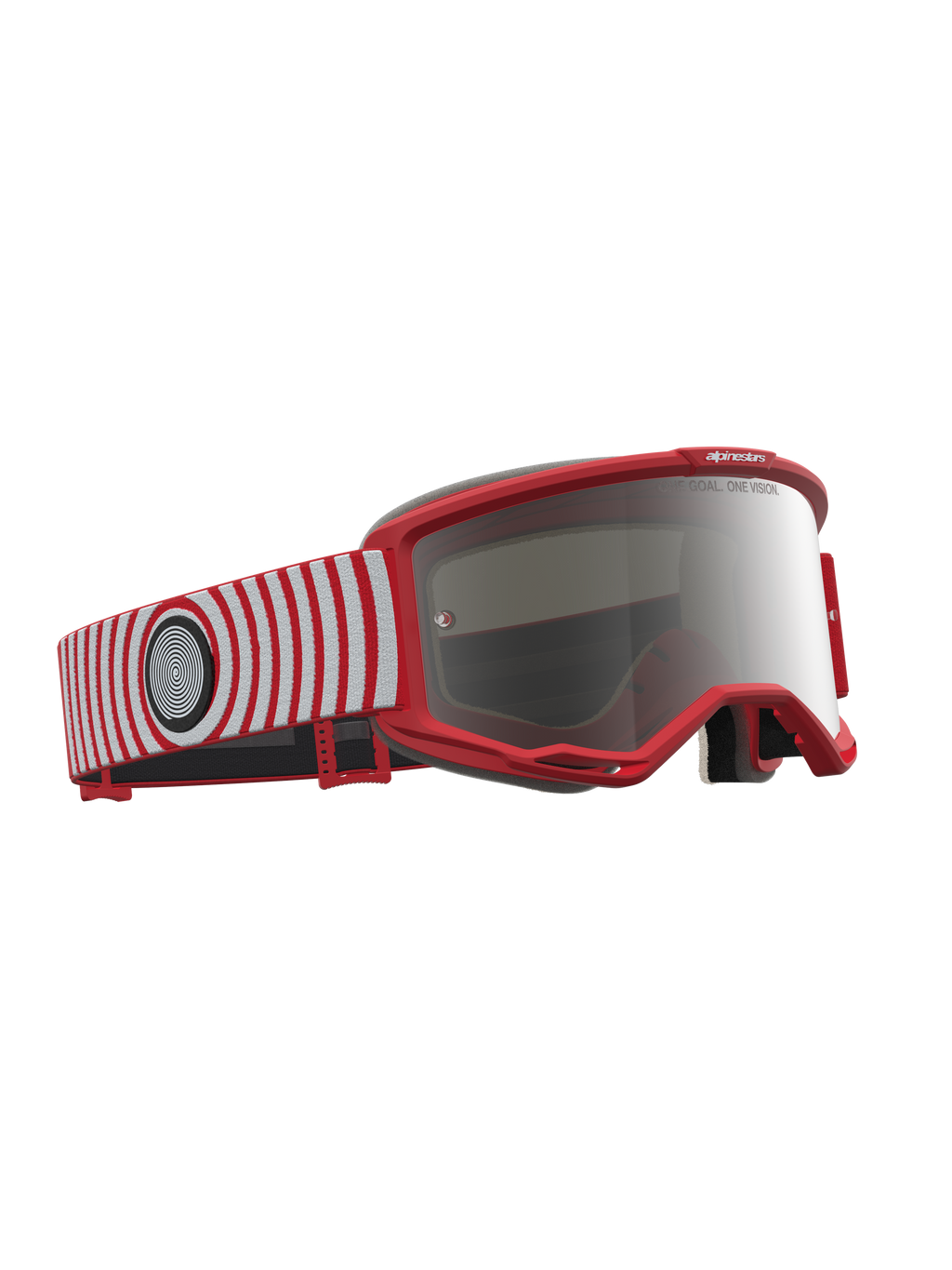 Masque Alpinestars Vision 5 Hone, masque de motocross, rouge et blanc, lentille argentée miroir, cadre flexible A-FLEX