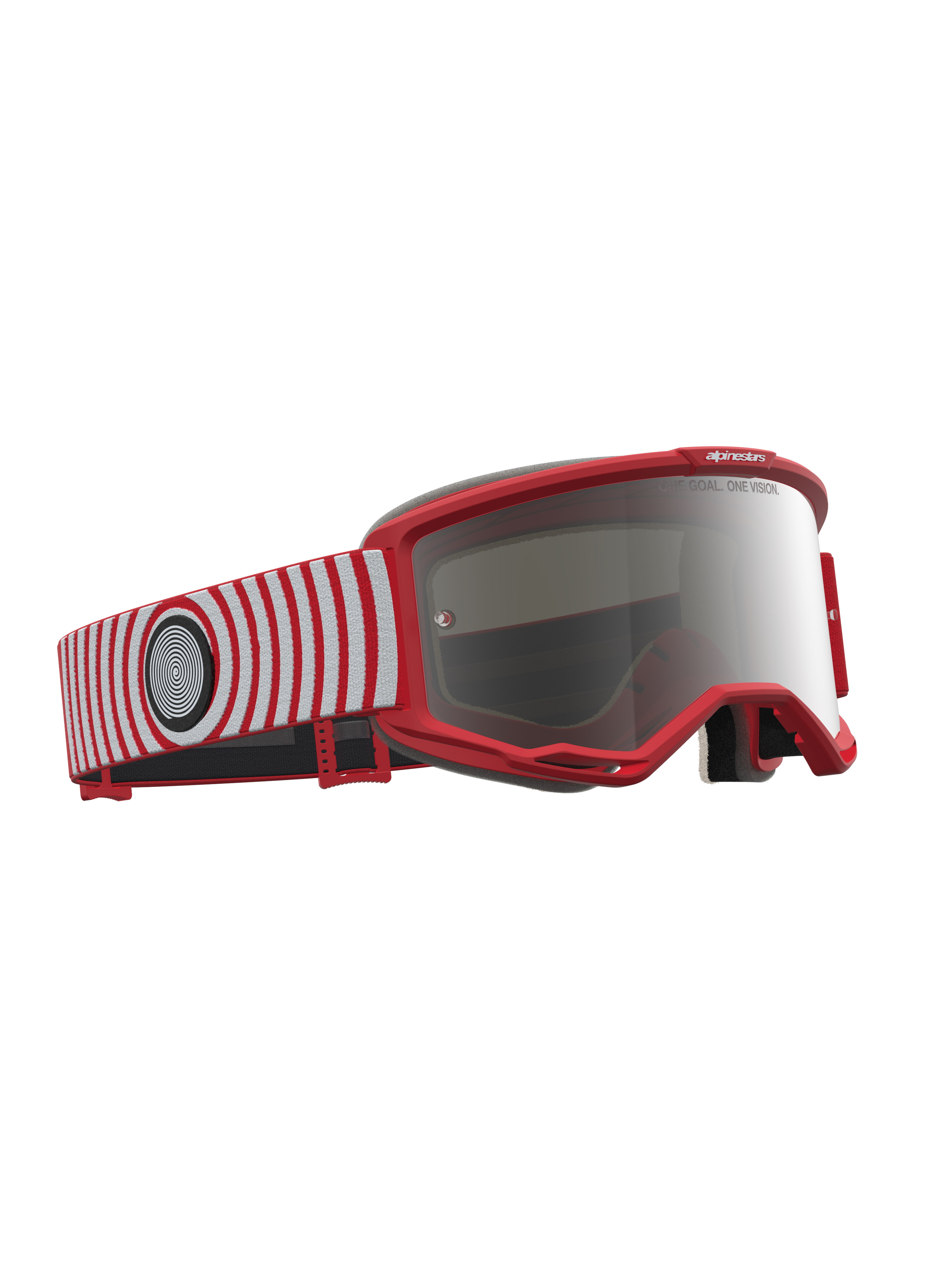 Masque Alpinestars Vision 5 Hone, masque de motocross, rouge et blanc, lentille argentée miroir, cadre flexible A-FLEX