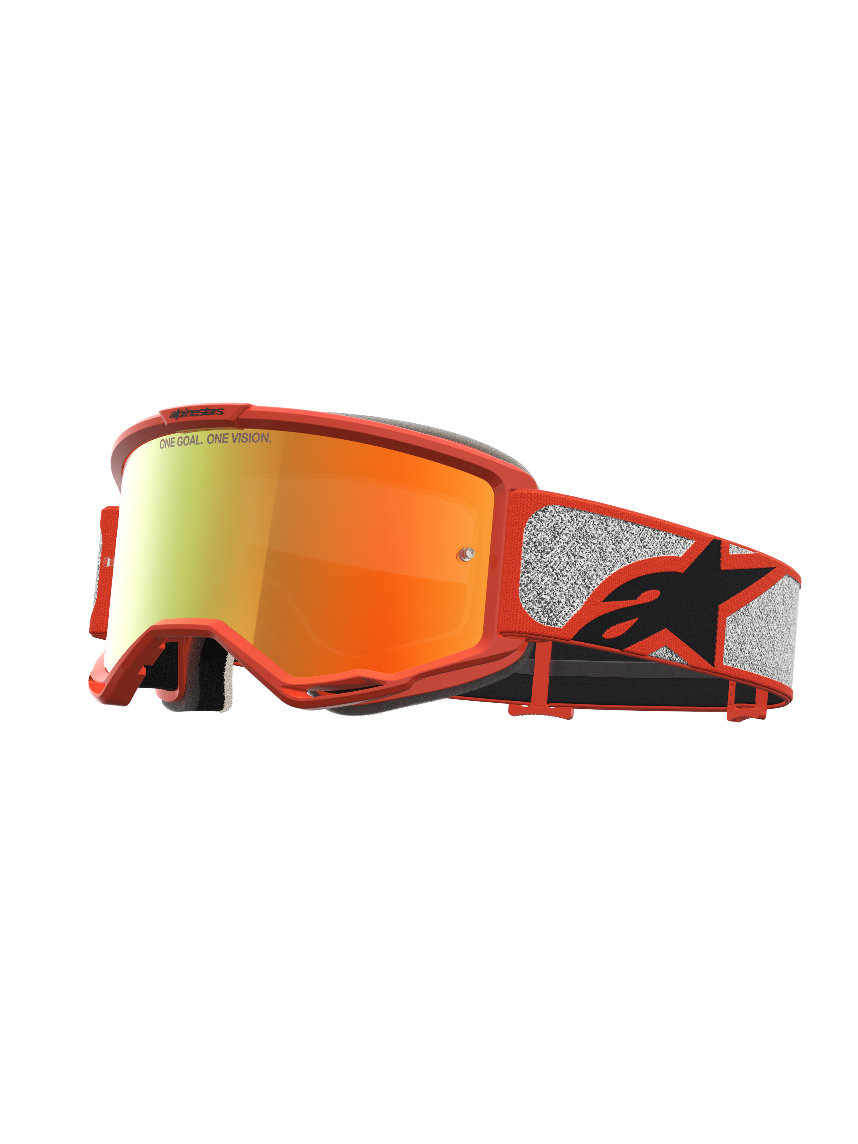 Masque Alpinestars Vision 5 Rora, masque de motocross, orange et argenté, lentille miroir rouge, cadre A-FLEX flexible avec ventilation RAM-AIR pour le tout-terrain