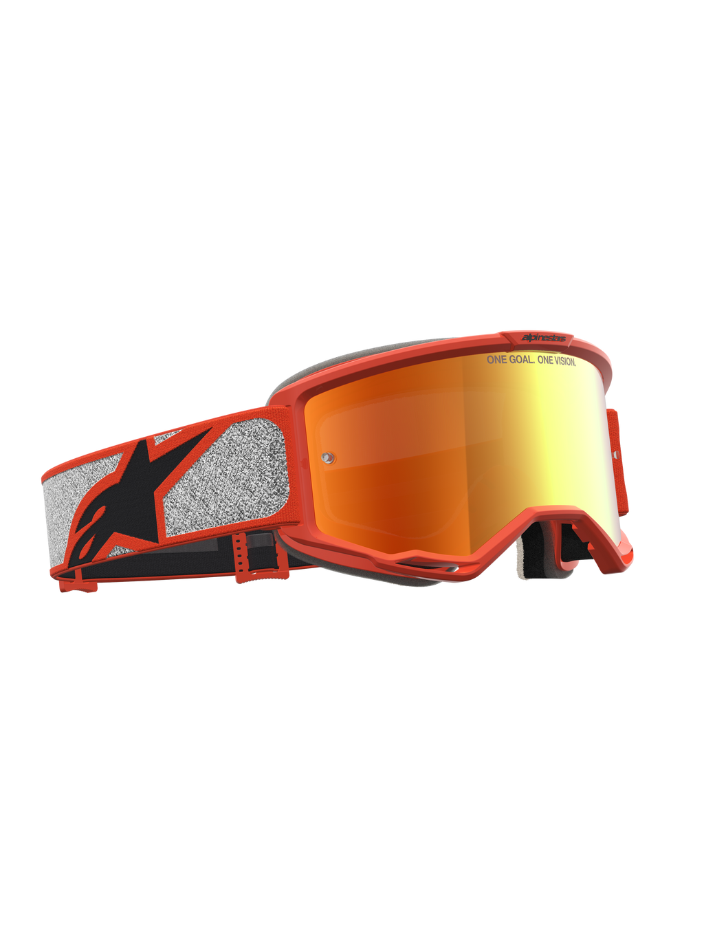 Masque de motocross Alpinestars Vision 5 Rora, orange et argenté, écran miroir rouge et cadre flexible A-FLEX