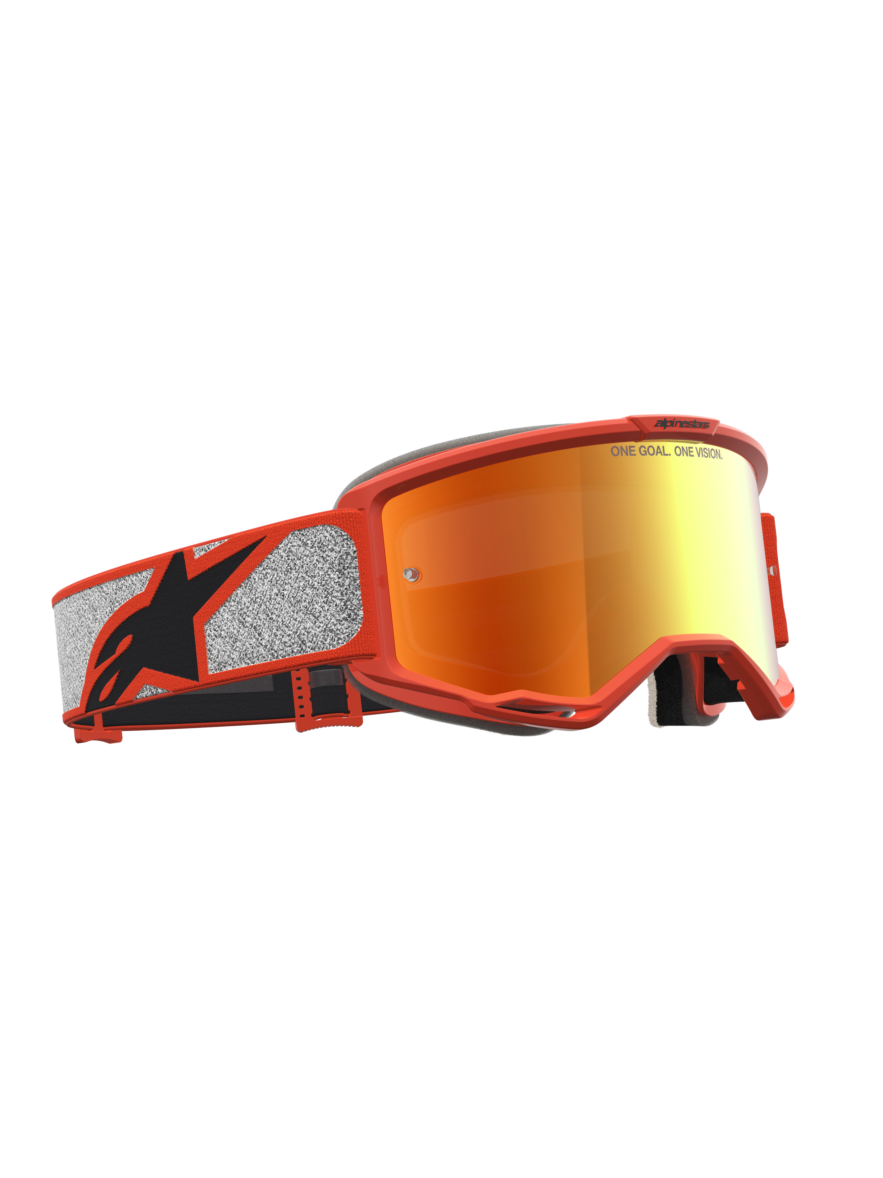 Masque de motocross Alpinestars Vision 5 Rora, orange et argenté, écran miroir rouge et cadre flexible A-FLEX