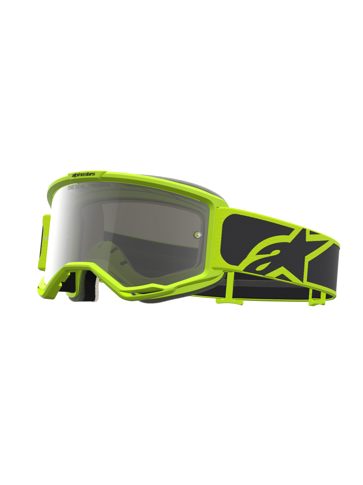 Masque Alpinestars Vision 5 Rora, masque de motocross jaune fluo et noir, lentille argentée miroir et ventilation RAM-AIR