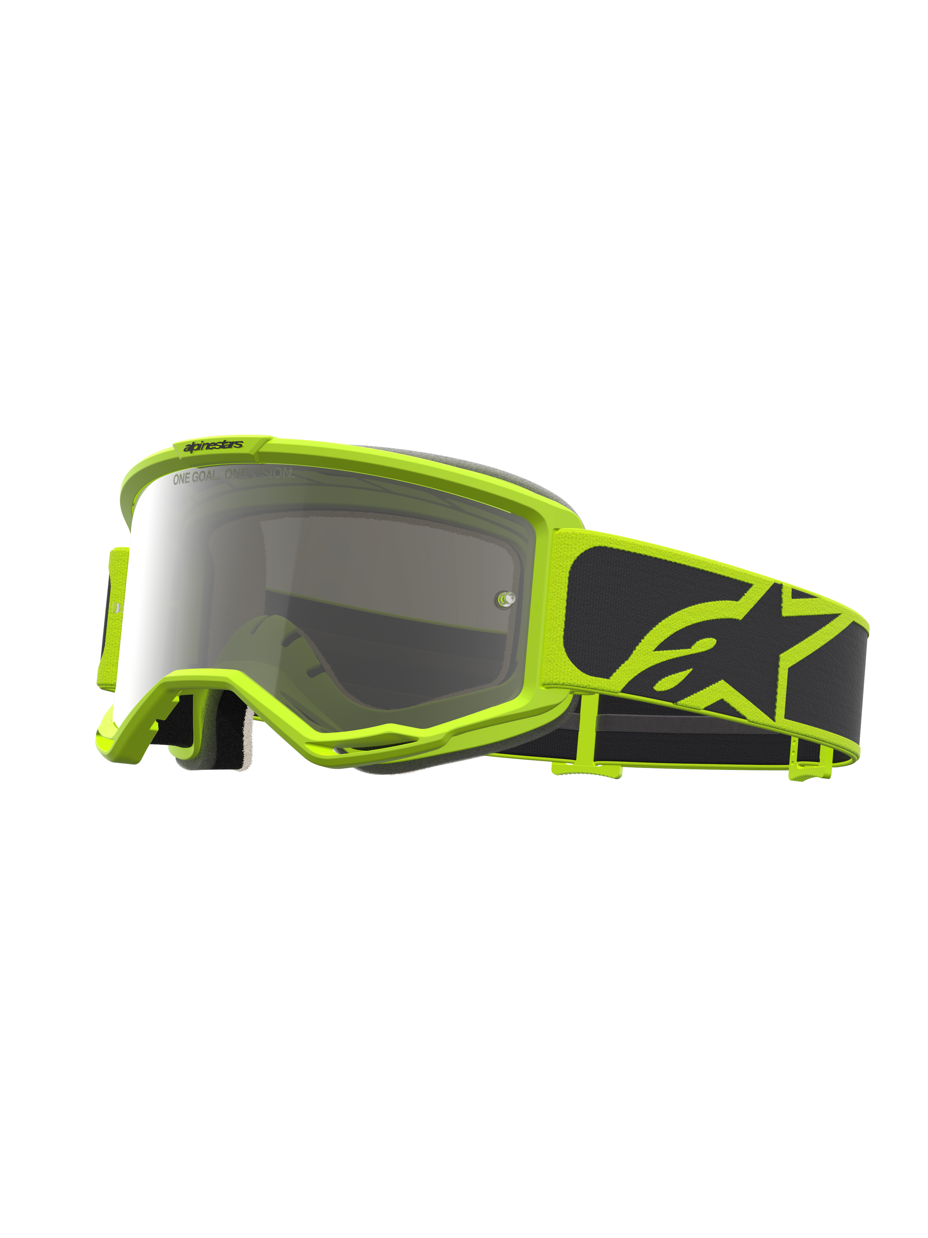 Masque Alpinestars Vision 5 Rora, masque de motocross jaune fluo et noir, lentille argentée miroir et ventilation RAM-AIR