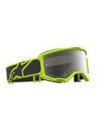 Alpinestars Masque Vision 5 Rora, masque de motocross tout-terrain, noir et jaune fluo, lentille miroir argentée, système de ventilation RAM-AIR intégré et cadre A-FLEX flexible.