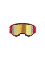 Alpinestars Vision 5 Blaze Goggles, masque de motocross, monture rouge avec écran miroité doré, comporte l'inscription 'ONE GOAL. ONE VISION.' sur l'écran, bandeau élastique rouge avec logo blanc, protection oculaire professionnelle pour le motocross