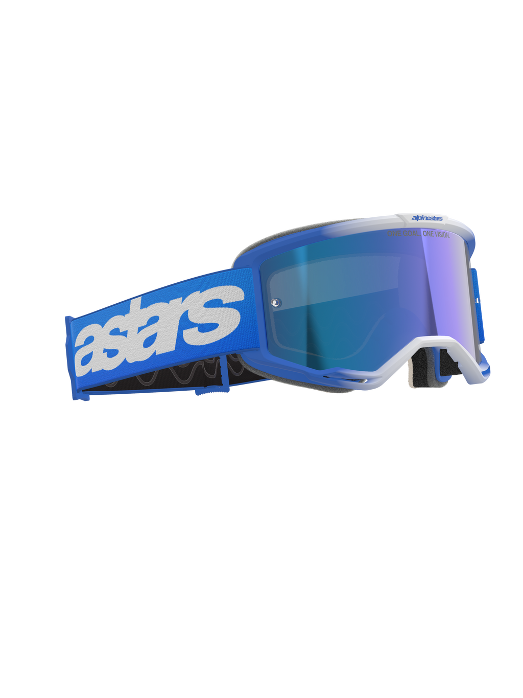 Alpinestars Vision 5 Blaze Goggles, masque de motocross, Blue Mirror Blue, doté d'une monture bleue et d'un écran miroir, large bandeau bleu avec logo Astars blanc, protection oculaire performante pour le tout-terrain
