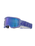 Masque Alpinestars Vision 5 Wordmark, masque de motocross, Pourpre Miroir Bleu, doté d'une monture pourpre et d'un écran miroir bleu, large sangle tissée pourpre avec logo Alpinestars bleu foncé, protection oculaire tout-terrain professionnelle