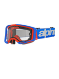 Alpinestars Vision 8 Wordmark Goggles Dual Pane, masque de motocross, bleu et orange, écran transparent à double paroi, sangle bleue avec marquage blanc, rembourrage en mousse noire, équipement de course tout-terrain