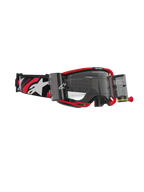 Masque Alpinestars Vision 8 Luar Roll Off, masque de motocross, monture rouge et noire avec écran clair, avec système roll-off intégré et large sangle noire avec logos blancs et accents rouges