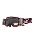 Alpinestars Vision 8 Luar Goggles Roll Off, lunettes de motocross, rouges et noires, écran clair avec système roll-off à vision large intégré, languette rouge, sangle noire avec logo étoile blanc et graphismes « ONE GOAL ONE VISION »