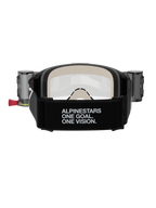 Alpinestars Vision 5 Corp Goggles Roll Off, masque de motocross, noir et transparent, vue arrière présentant un large bandeau noir avec le marquage « ALPINESTARS ONE GOAL. ONE VISION. », boîtiers du système roll-off et mousse faciale multicouche confortable