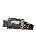 Alpinestars Vision 5 Corp Goggles Roll Off, masque de motocross, noir et blanc, écran transparent avec système roll-off Wide Vision intégré, languette rouge, sangle noire avec logo étoile blanc, marquage ONE GOAL ONE VISION