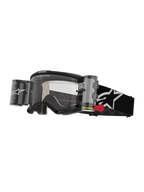 Alpinestars Vision 5 Corp Goggles Roll Off, masque de motocross, noir et blanc, écran transparent avec système roll-off Wide Vision intégré, languette rouge, sangle noire avec logo étoile blanc, marquage ONE GOAL ONE VISION