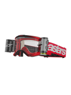 Alpinestars Vision 5 Blaze Goggles Roll Off, Motocross Goggles, Red and White, Clear Lens with integrated Wide Vision Roll-Off film system, dual side canisters, red woven strap with bold white astars branding, durable urethane frame with foam padding, off-road racing eyewear
