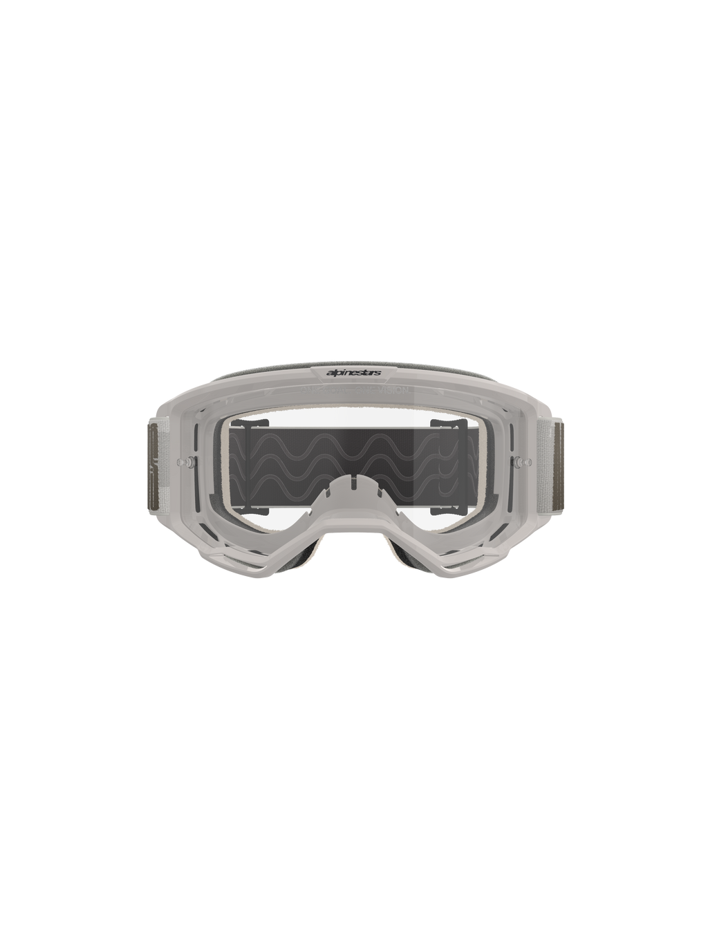 Alpinestars Vision 5 Hollow Goggles, Motocross Goggles, Wind Clear, white translucent frame with a clear anti-fog lens, wide gray adjustable strap with silicone traction, professional off-road riding gear