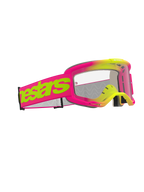 Alpinestars Vision 5 Wordmark Goggles, Motocross Goggles, Pink and Fluorescent Yellow frame with clear lens, wide pink strap featuring bold neon yellow Alpinestars wordmark logo, high-performance eye protection for off-road racing