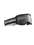Masque Alpinestars Vision 3 Wordmark, masque de motocross, monture noire avec écran miroir argenté, large bandeau noir avec logo Alpinestars blanc, protection oculaire élégante pour la course tout-terrain