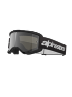 Alpinestars Vision 3 Wordmark Goggles, lunettes de motocross, noir et argent miroir, large écran teinté argent, bandeau noir ajustable avec logo blanc proéminent, monture doublée de mousse avec orifices de ventilation, conçu pour la course tout-terrain