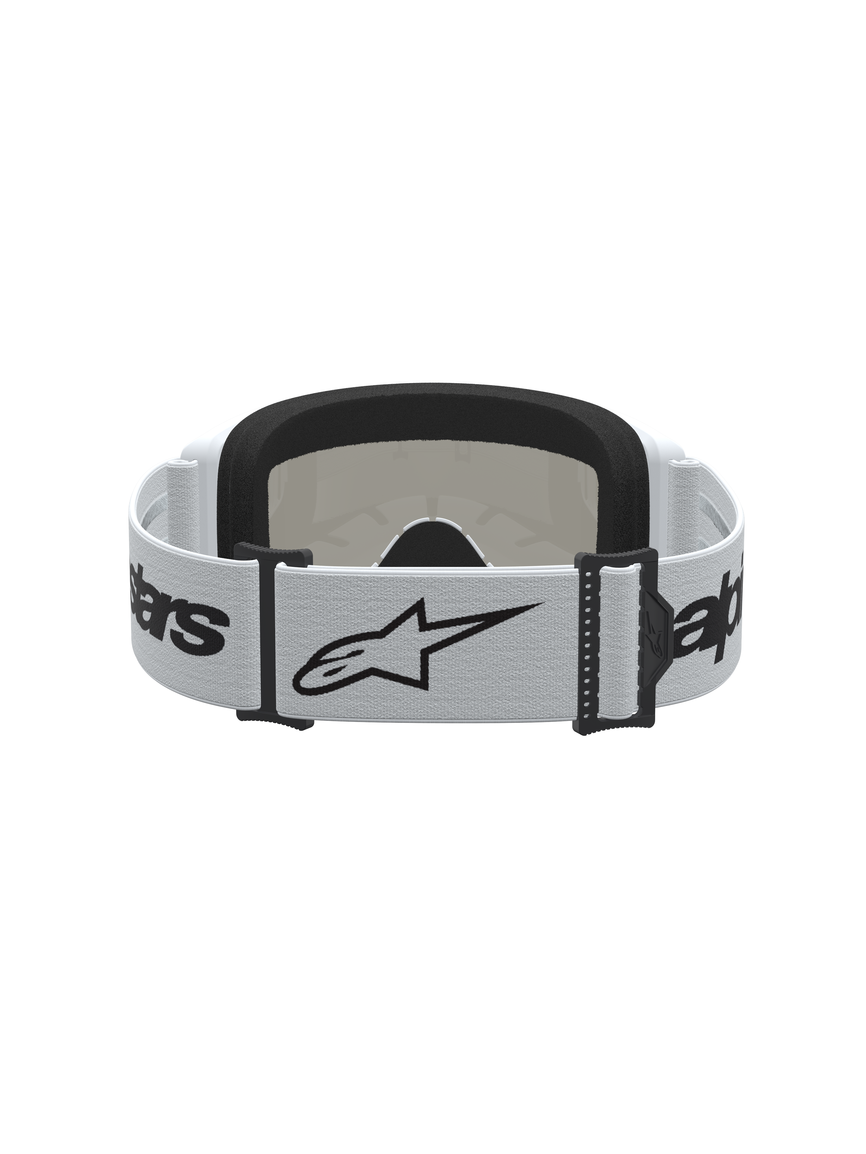 Alpinestars Vision 3 Wordmark Mirror Goggles, white and black motocross eyewear with a star logo strap and plush face foam.