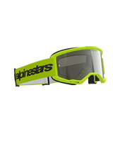 Masque Alpinestars Vision 3 Wordmark, lunettes de motocross, jaune fluo et argent miroir, monture jaune vif avec écran argenté réfléchissant, large sangle jaune avec logo Alpinestars noir