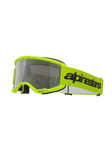 Masque Alpinestars Vision 3 Wordmark, lunettes de motocross, jaune fluo et miroir argenté, doté d'une monture et d'un bandeau jaune vif avec un logo Alpinestars noir, protection oculaire haute performance pour la course tout-terrain