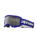Alpinestars Vision 3 Wordmark Goggles, lunettes de motocross, monture bleue avec écran miroir argenté, large sangle bleue ajustable avec logo Alpinestars blanc, mousse faciale noire, lunettes de protection pour le tout-terrain et la moto cross
