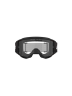Masque Alpinestars Vision 3 Wordmark, masque de motocross, noir et transparent, vue de face avec écran antibuée transparent, monture A-FLEX, sangle noire avec logo Alpinestars blanc et détail du slogan « ONE GOAL. ONE VISION. ».