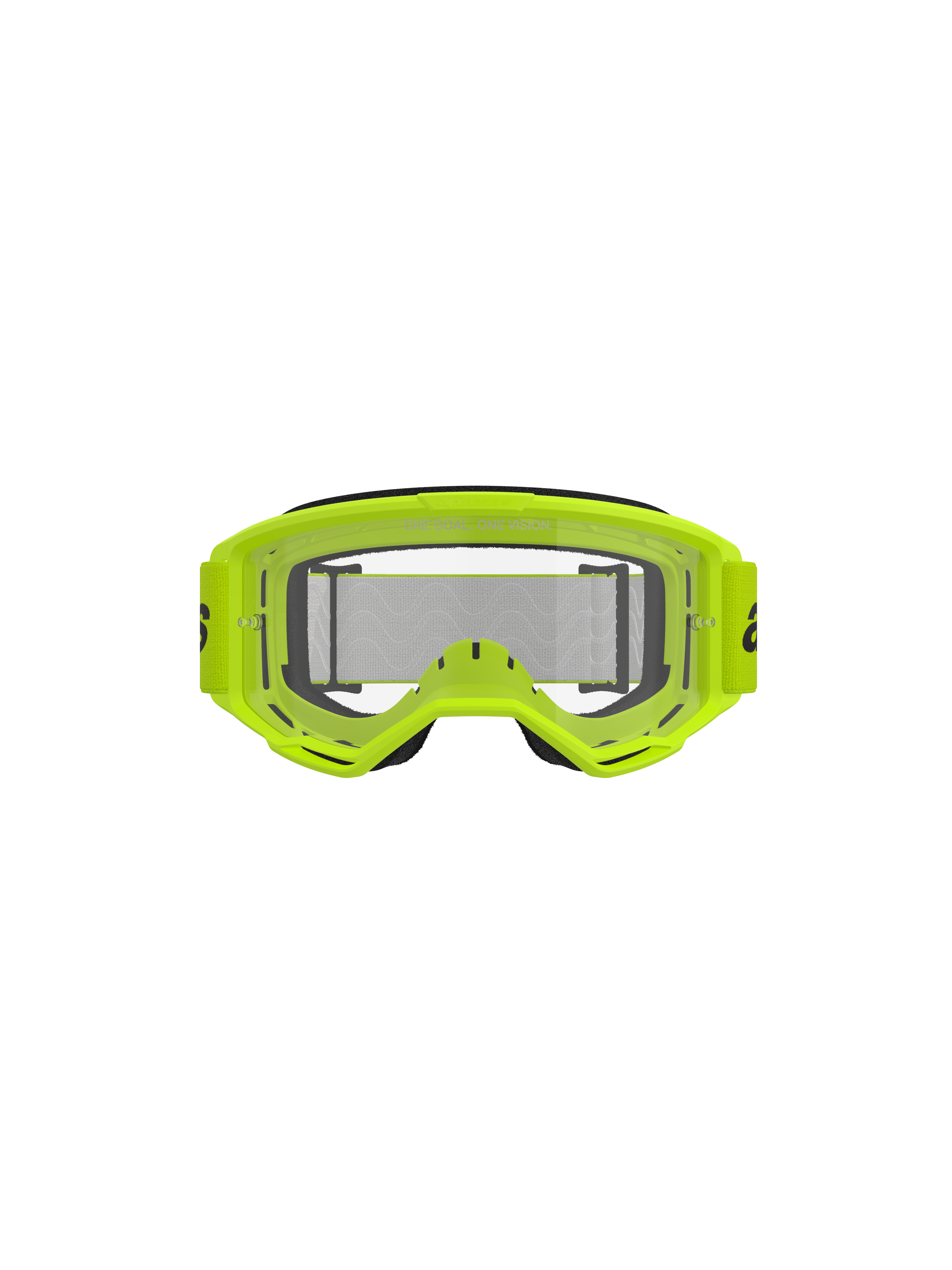Masque Alpinestars Vision 3 Wordmark, masque de motocross, jaune fluo et transparent, monture jaune fluo éclatante, écran clair anti-buée, large sangle tissée, équipement de course tout-terrain