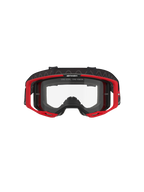 Alpinestars Vision 8 Luar Goggles, lunettes de motocross, rouge, noir et transparent, avec une monture A-FLEX rouge, un écran en polycarbonate transparent antibuée et un bandeau tissé réglable noir avec logo, protection oculaire haute performance pour le tout-terrain