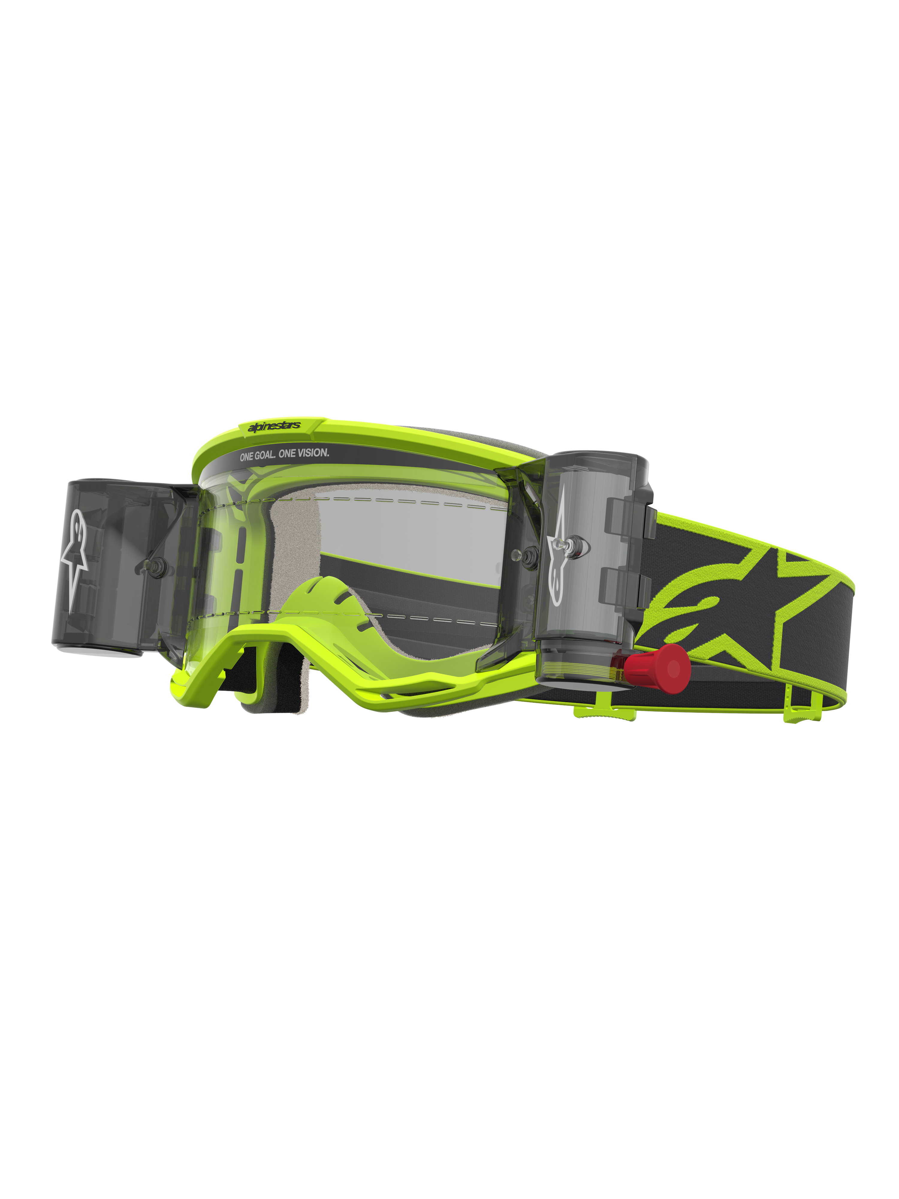 Masque Alpinestars Vision 5 Rora Roll Off, motocross, jaune fluo et noir, système Roll-Off intégré avec lentille claire.