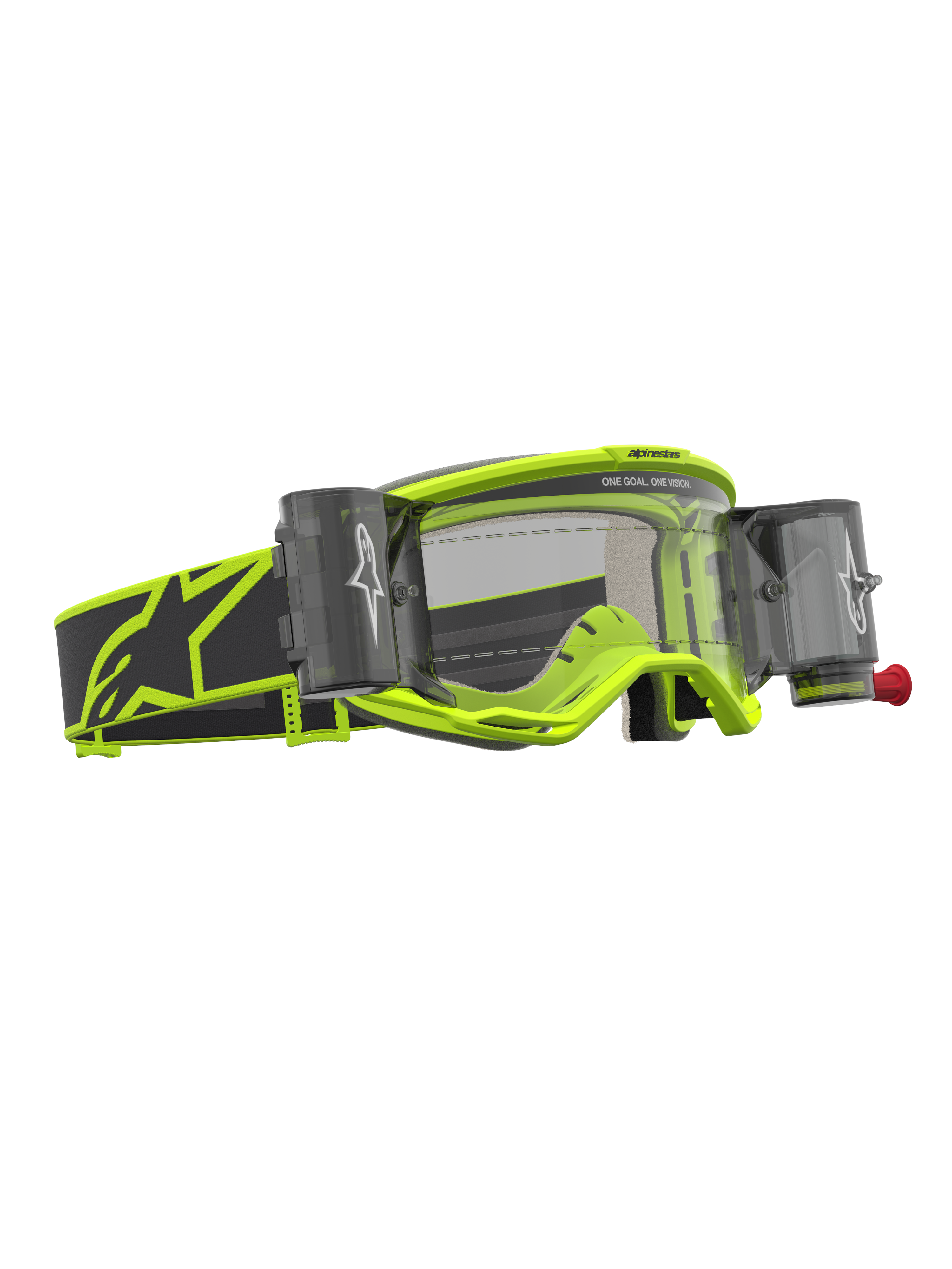 Alpinestars Vision 5 Rora Roll Off Goggles, Motocross Goggles, Yellow Fluo and Black, Clear Lens with integrated roll-off system for off-road performance.