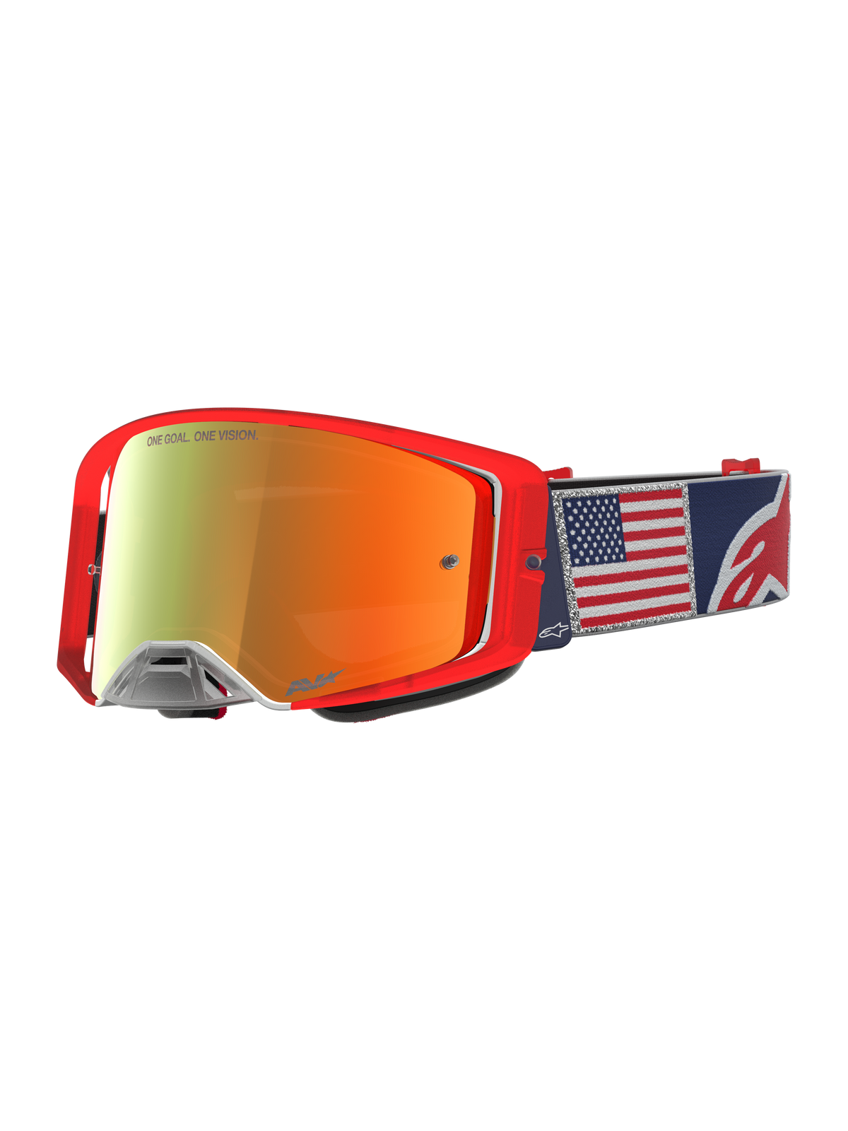 Masque Alpinestars Supertech Fiftyfold Goggles, masque de motocross édition limitée, rouge et bleu, écran miroir et sangle drapeau américain