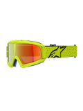 Alpinestars Vision Youth Vesta Goggles for youth motocross, with a Yellow Fluo frame, red mirrored lens, and black logo.