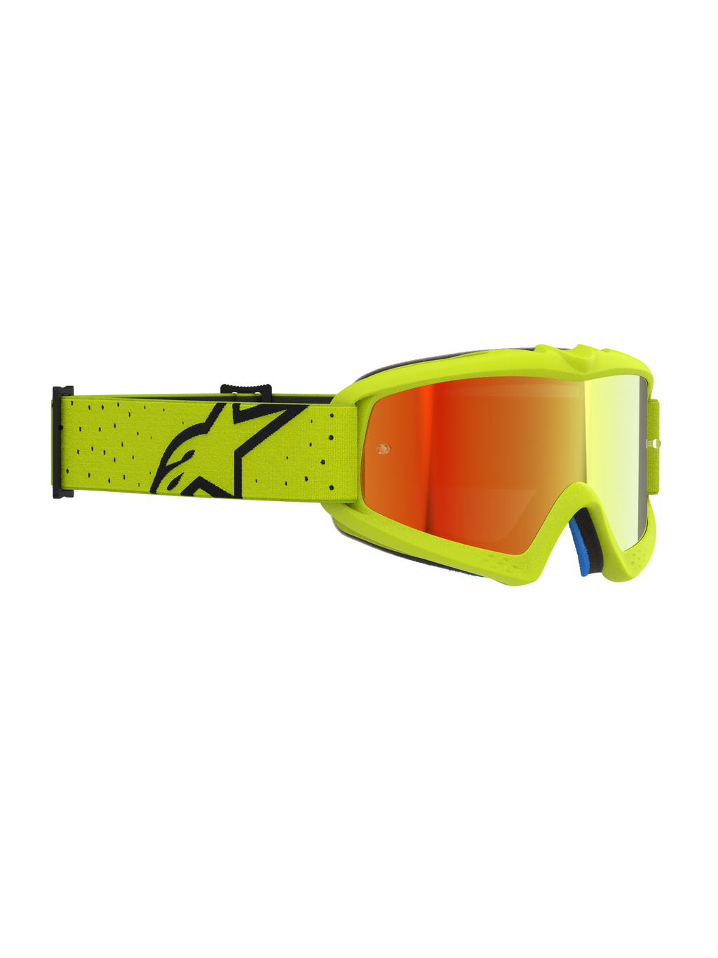 Alpinestars Vision Vesta Junior, masque de motocross jaune fluo et rouge miroir, lentille anti-buée et sangle ajustable.