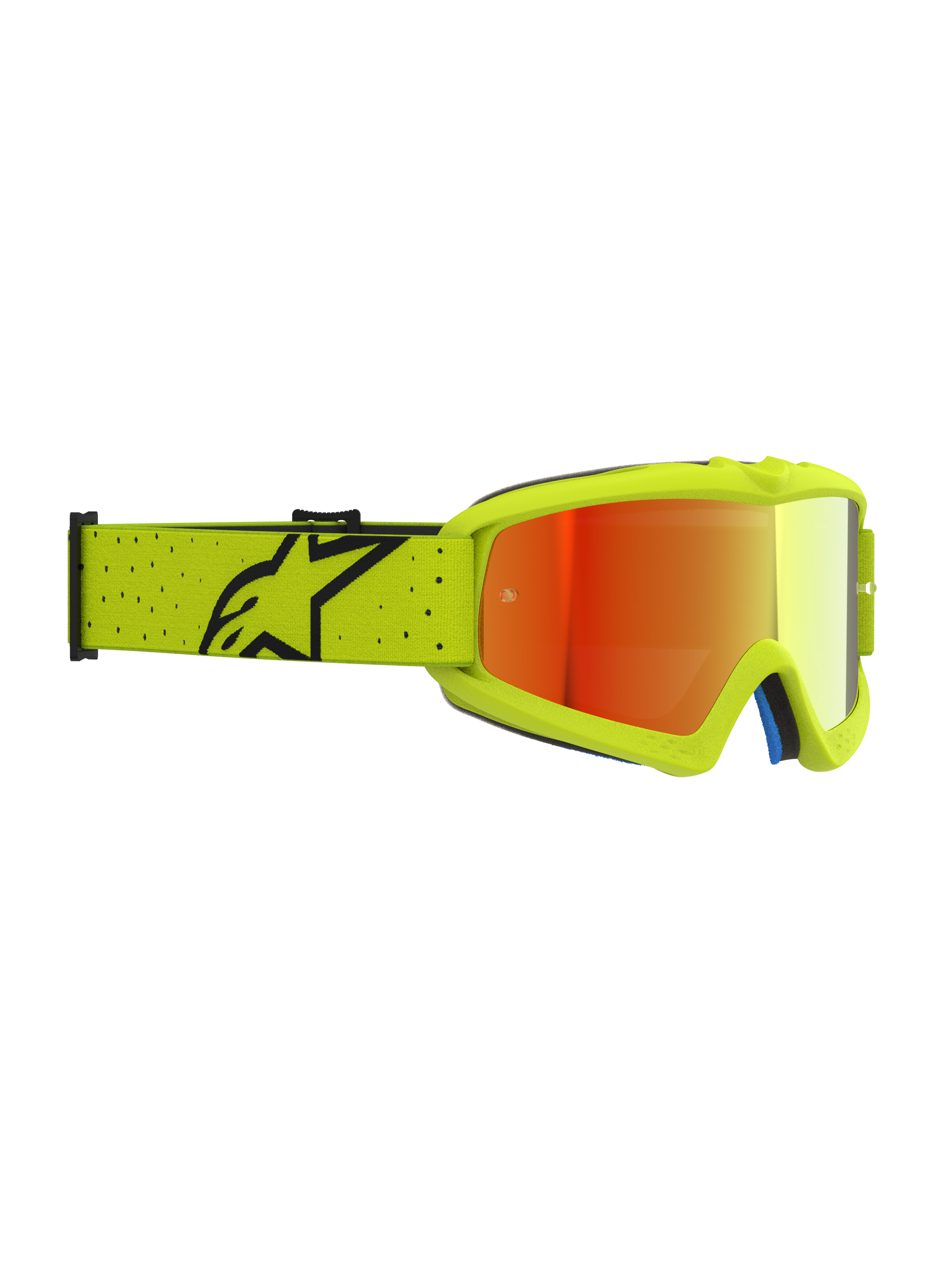 Alpinestars Vision Vesta Junior, masque de motocross jaune fluo et rouge miroir, lentille anti-buée et sangle ajustable.