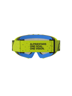 Masque Alpinestars Vision Vesta Junior, masque motocross jaune fluo et bleu, sangle avec devise One Goal. One Vision.