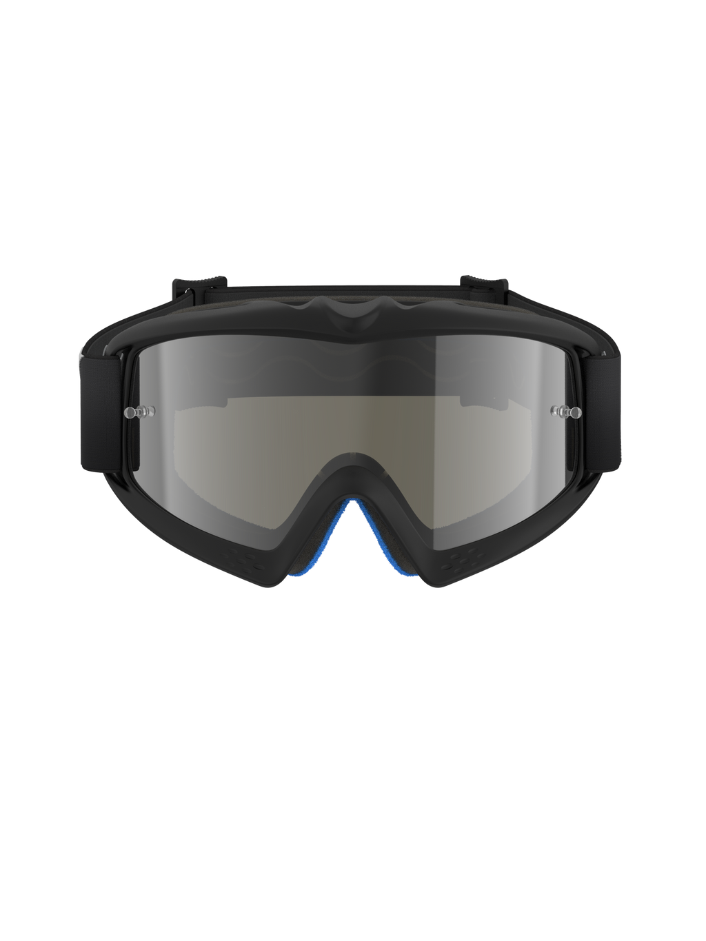 Masque Alpinestars Vision Youth Corp, masque de motocross, noir miroir argent, vue de face présentant un écran en polycarbonate à effet miroir et une monture noire en uréthane A-FLEX, protection oculaire professionnelle tout-terrain pour les jeunes pilotes
