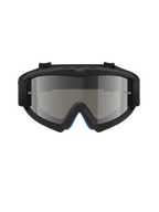 Masque Alpinestars Vision Youth Corp, masque de motocross, noir miroir argent, vue de face présentant un écran en polycarbonate à effet miroir et une monture noire en uréthane A-FLEX, protection oculaire professionnelle tout-terrain pour les jeunes pilotes