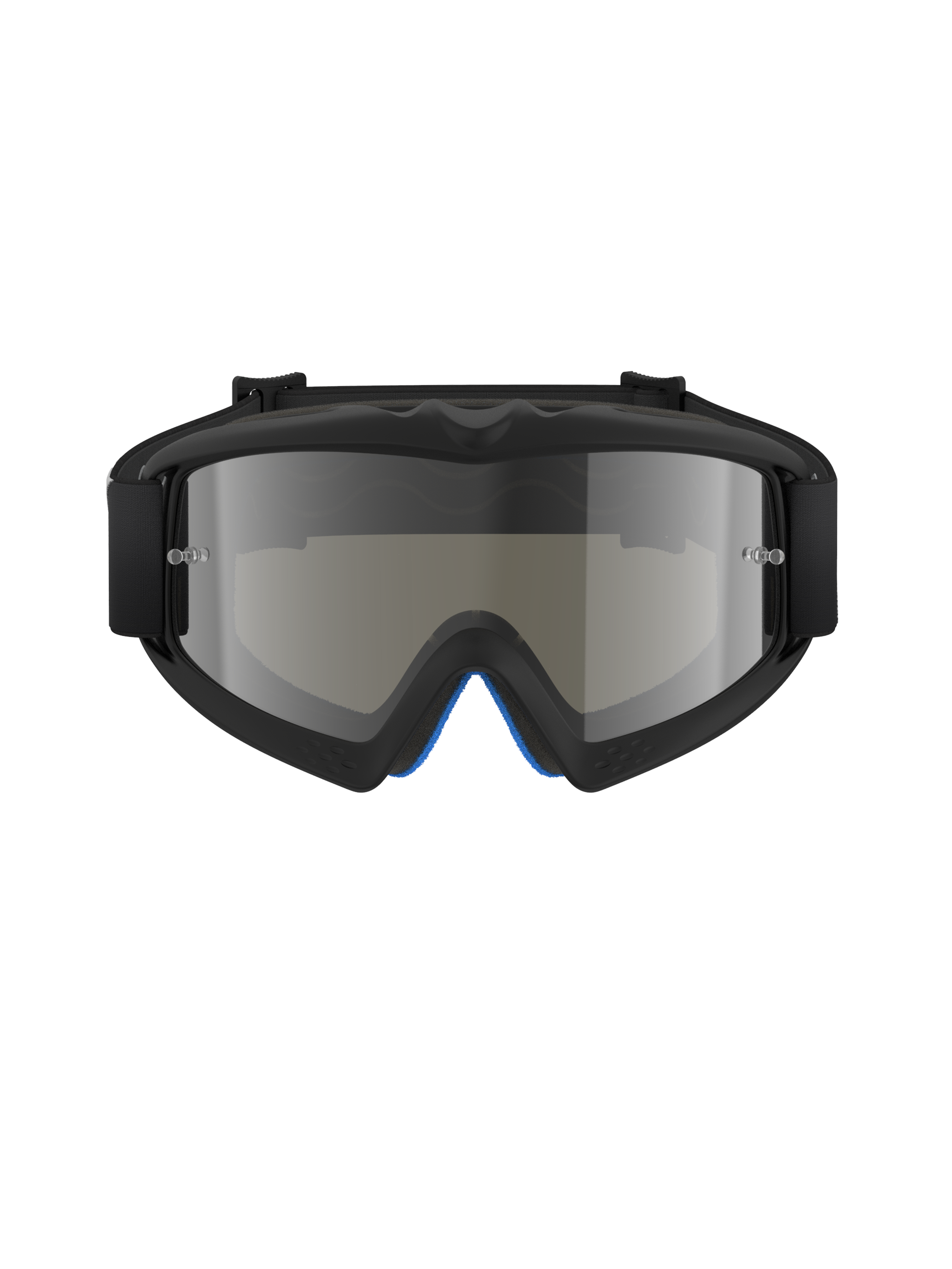 Masque Alpinestars Vision Youth Corp, masque de motocross, noir miroir argent, vue de face présentant un écran en polycarbonate à effet miroir et une monture noire en uréthane A-FLEX, protection oculaire professionnelle tout-terrain pour les jeunes pilotes
