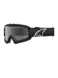 Alpinestars Vision Youth Corp, lunettes de motocross noires avec écran miroir argenté, taille enfant, sangle réglable noire avec logo étoile blanc, rembourrage en mousse bleue, conçu pour les courses de moto tout-terrain